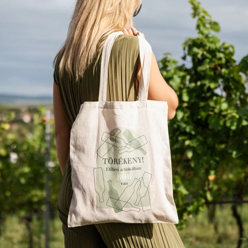 Vászontáska - "Törékeny! ebben a táskában bor van"